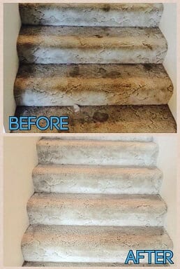 before and after pic of carpet cleaning job of stairwell in seattle residence